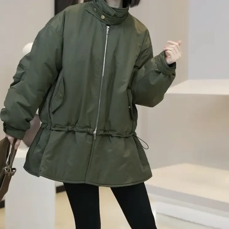 时尚气质休闲加绒加厚保暖冬季女棉服宽松中长款冲锋衣外套百搭