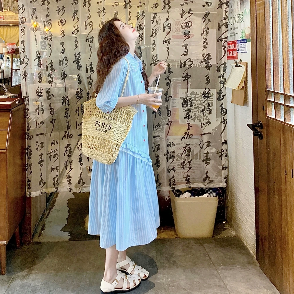 【原创】8号蕾丝网纱条纹连衣裙2D116-6872-P140K198韩范气质春夏装