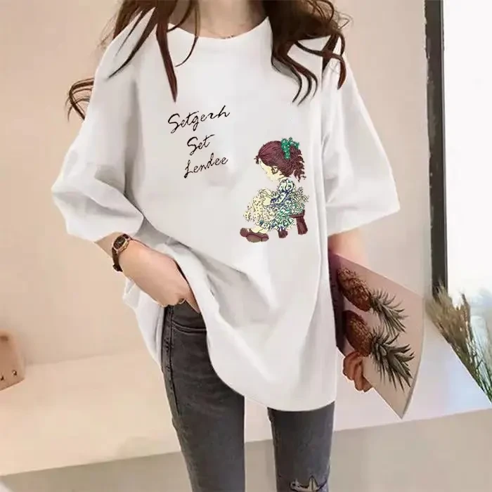 宽松ins短袖t恤女中长款红色半袖恤潮夏季韩版大码上衣白色打底衫