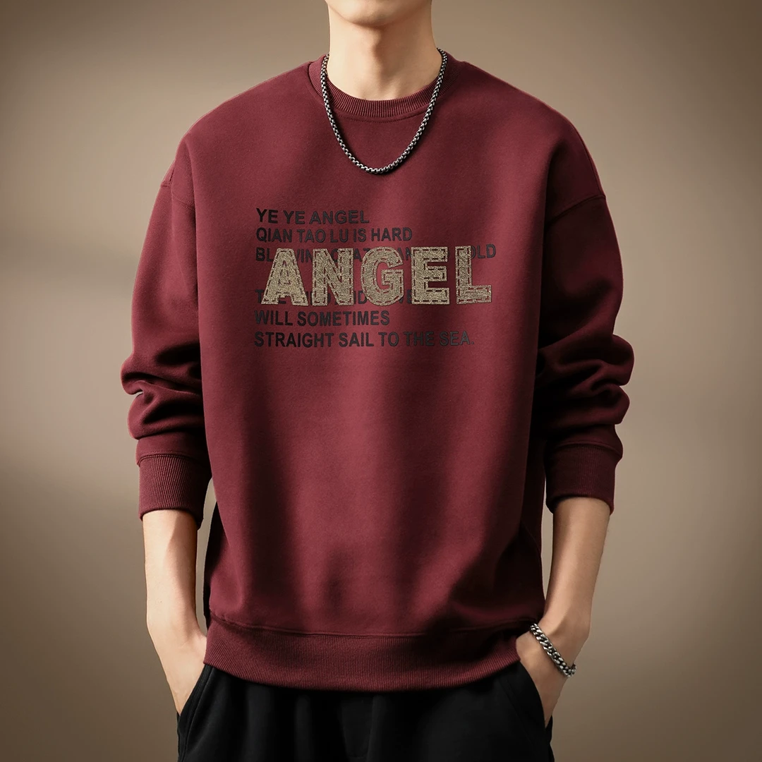 高端美式重磅复古卫衣男2025春季新款安可拉红潮牌宽松基础上衣男