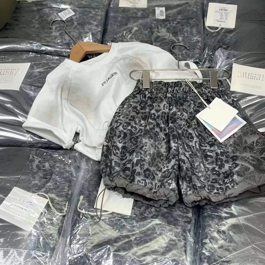 男童夏季套装韩版短袖洋气豹纹收口短裤男女宝透气五分裤两件套潮
