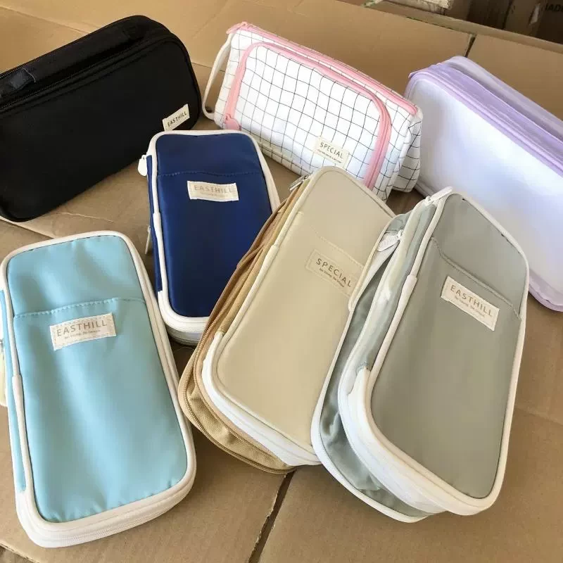 日系笔袋大容量中小学生多层简约多功能文具收纳铅笔盒袋