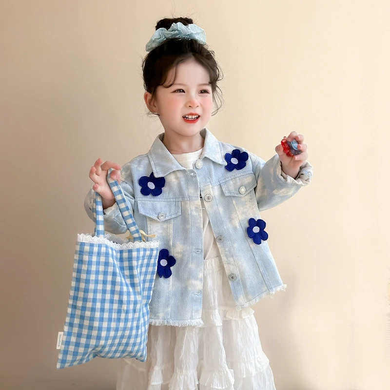 女童牛仔外套春秋款2025新款儿童夹克花朵女宝宝春季春装休闲上衣