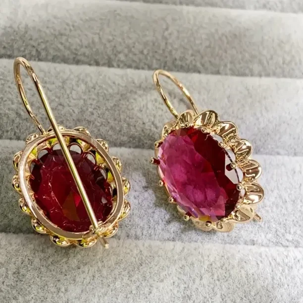 铜合金玻璃耳饰 玫红色妈妈款耳环 چوڭ چىقىدۇ چوڭ 大号