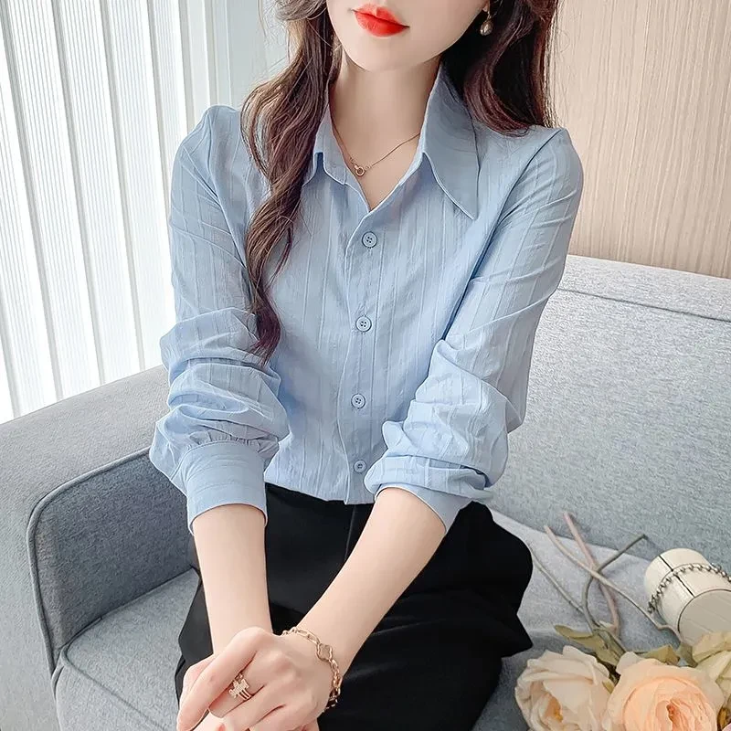 （棉）2025新款秋季女士时尚长袖百搭洋气减龄韩版衬衣长袖衬衫8399