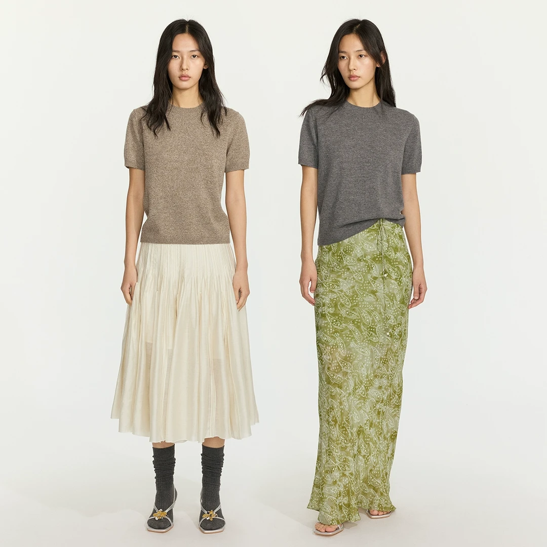 sagestudio 全羊毛两色小圆领短袖毛衣