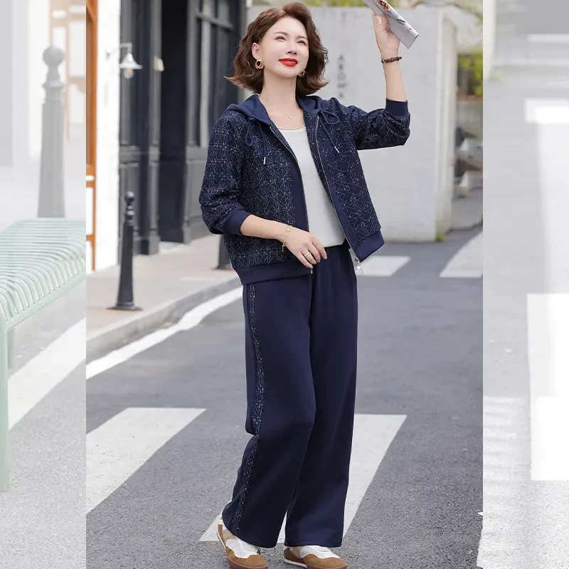 【现货直播间同款】中老年运动套装新款高档妈妈秋装休外套