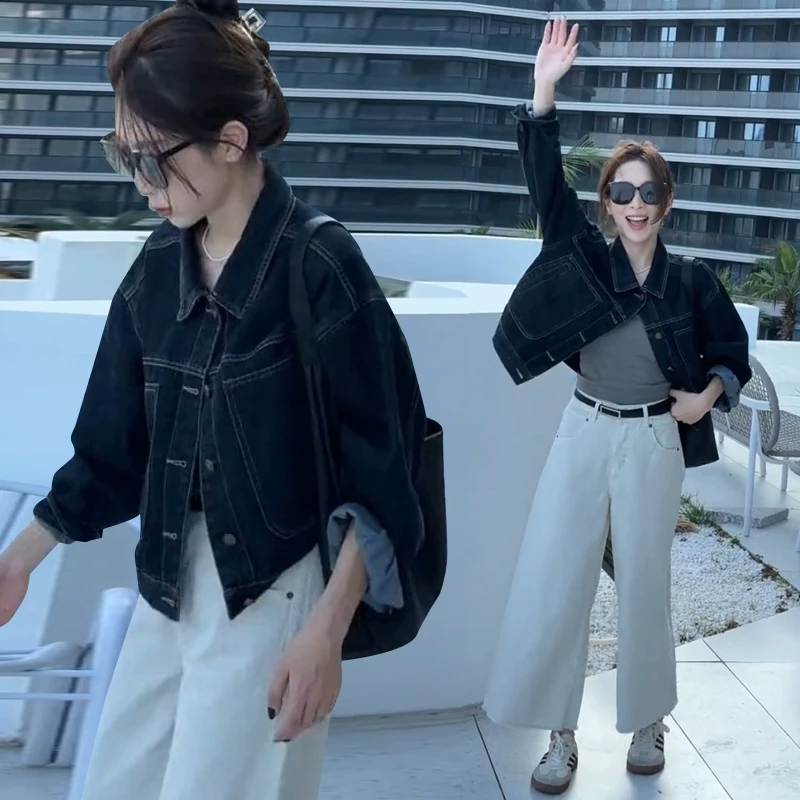正品小个子休闲牛仔外套女2025春装新款时尚休闲宽松短款夹克上衣