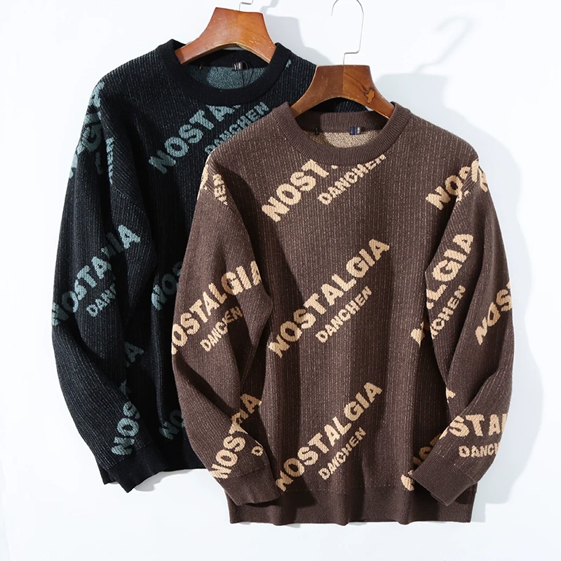 厚实提花休闲男士保暖圆领长袖卫衣秋冬季套头打底衫Y3R1825