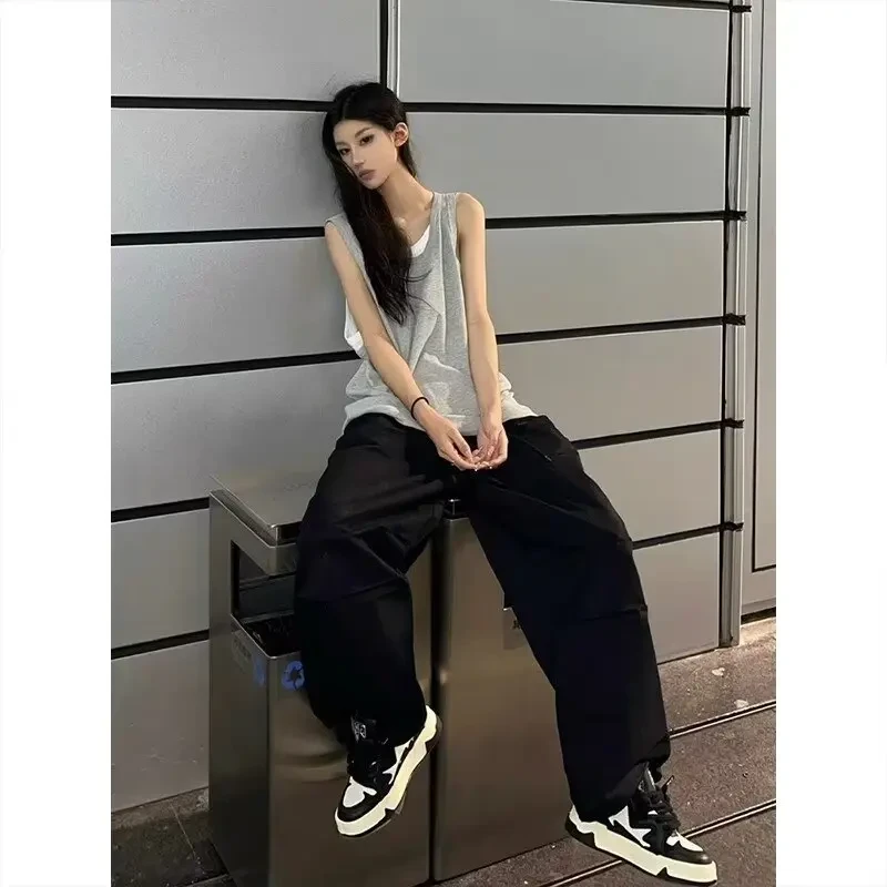 假两件运动健身跨栏背心男夏季美式街头潮牌情侣无袖T恤马甲汗衫