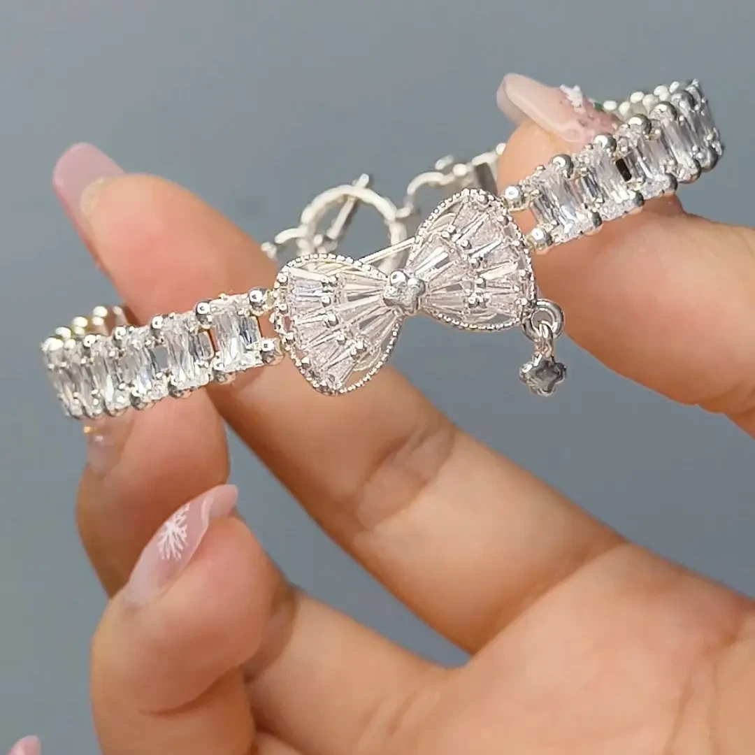 合金锆石手链 满钻锆石女韩版简约轻奢精致百搭冷淡风可调节手饰