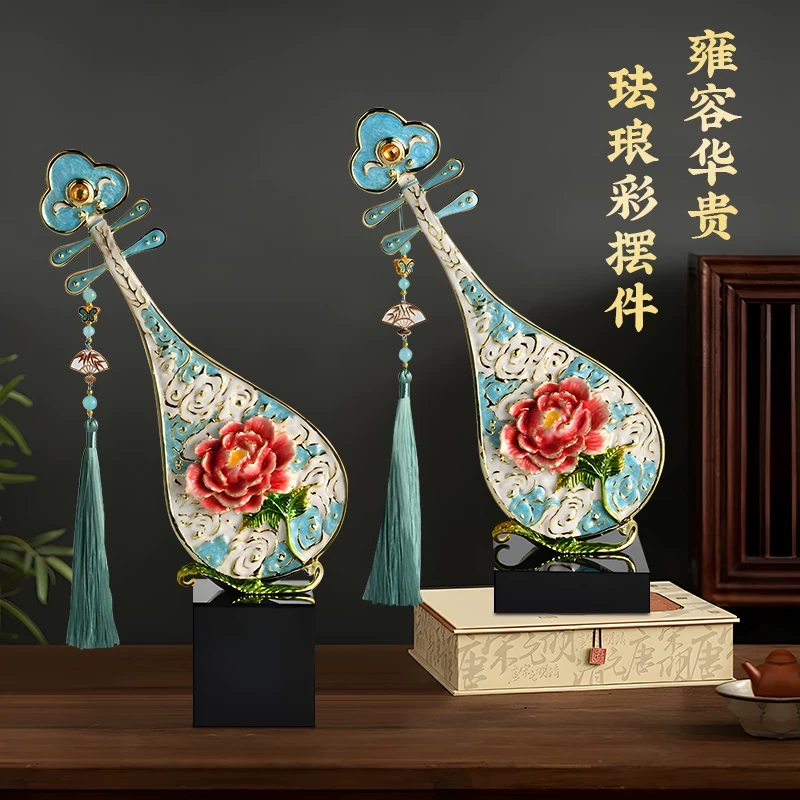 新中式珐琅彩牡丹花琵琶摆件客厅电视酒柜艺术装饰品乔迁新居礼品