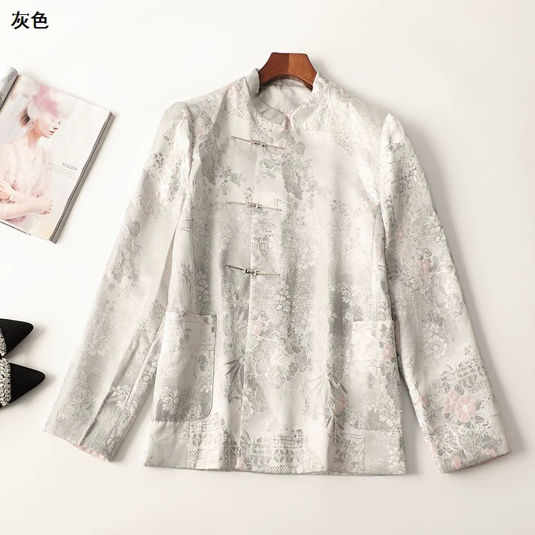 245132春提花中长款长袖立领外套新奇特超值品质女装