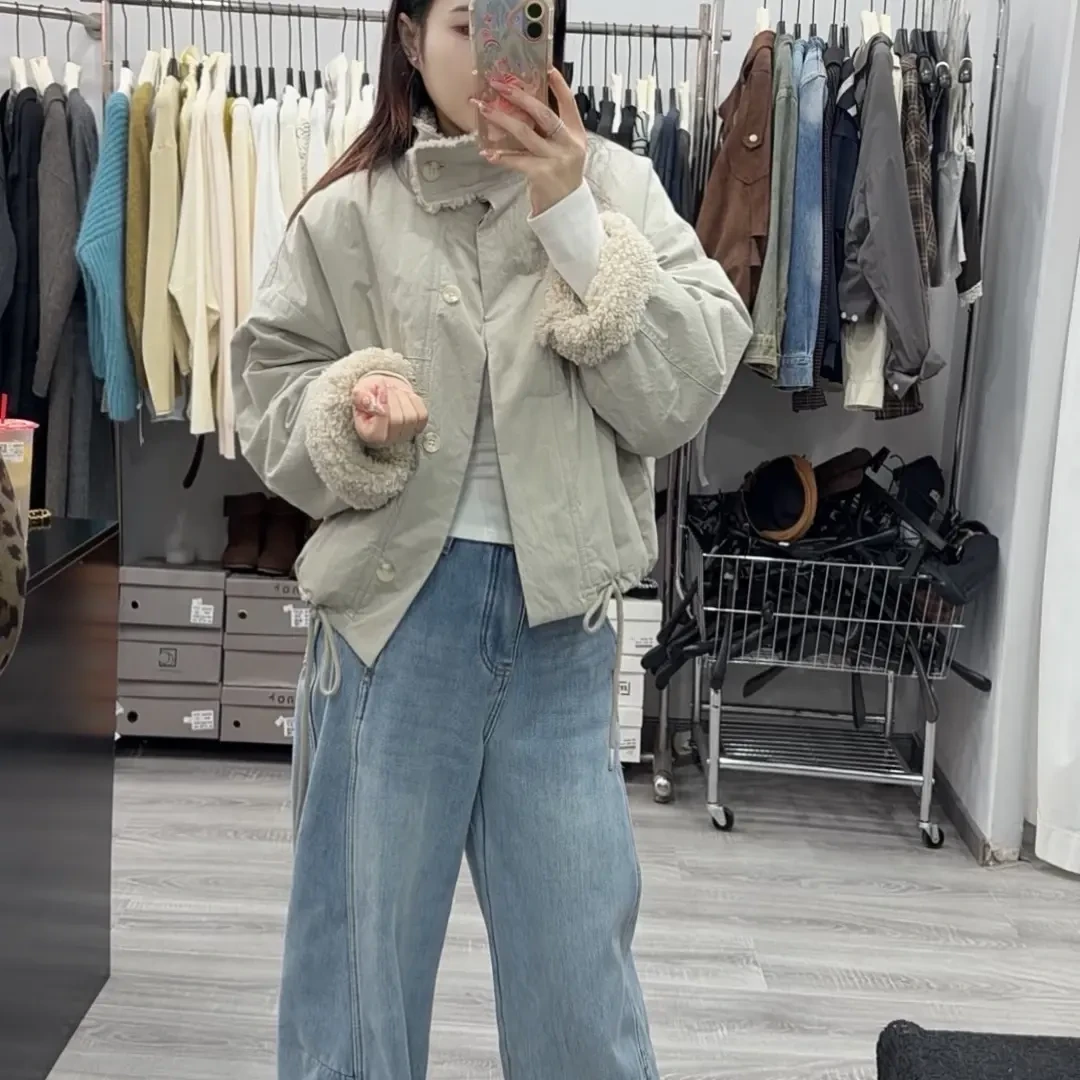 韩版立领毛领短款冬季新款宽松加厚保暖外套潮