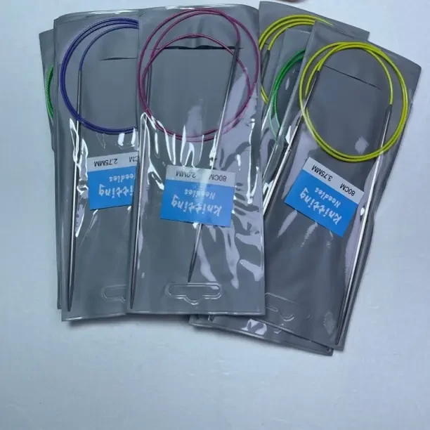 手工不锈钢彩绳刻字环形针棒针圆头编织工具毛线针围巾针