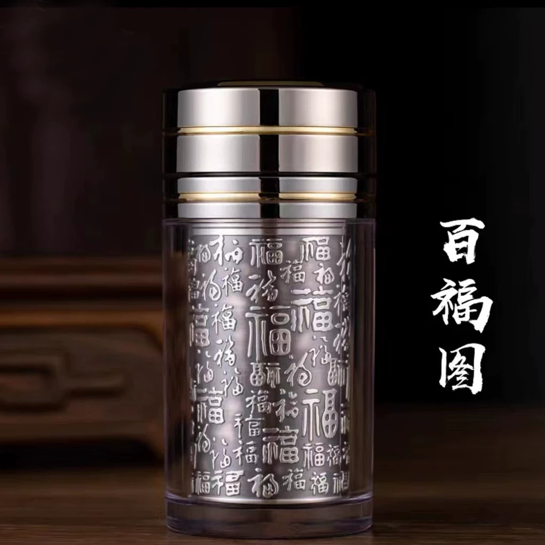 银杯子纯银内胆银水杯保温杯999足银茶杯袖珍浮雕银杯高端礼品杯