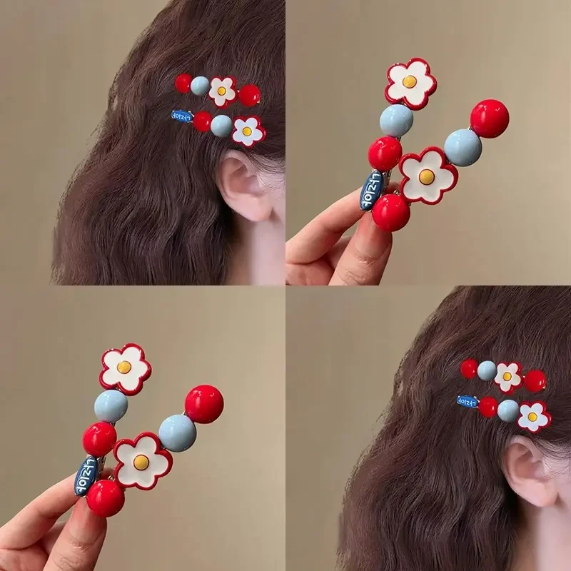 冰糖山楂~花朵发夹女边夹甜美前额发卡一字刘海夹子饰2025新款