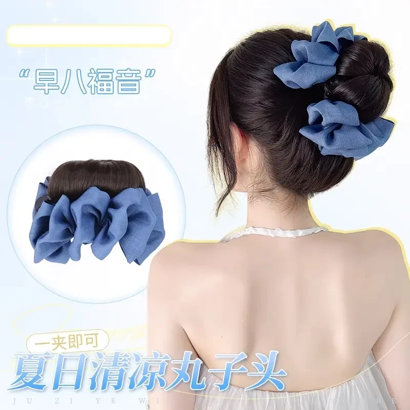 丸子头假发圈女高扎抓夹花苞头发饰仿真后脑勺百搭盘发神器假发包
