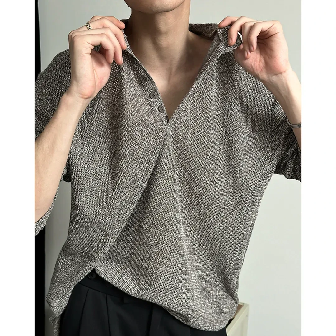 超薄肌理感针织衫男款春夏新款美式复古休闲长袖时尚内搭外穿长袖