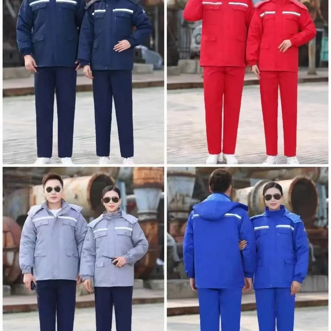 冬季防静电加厚工作服男女加油站劳保防寒服