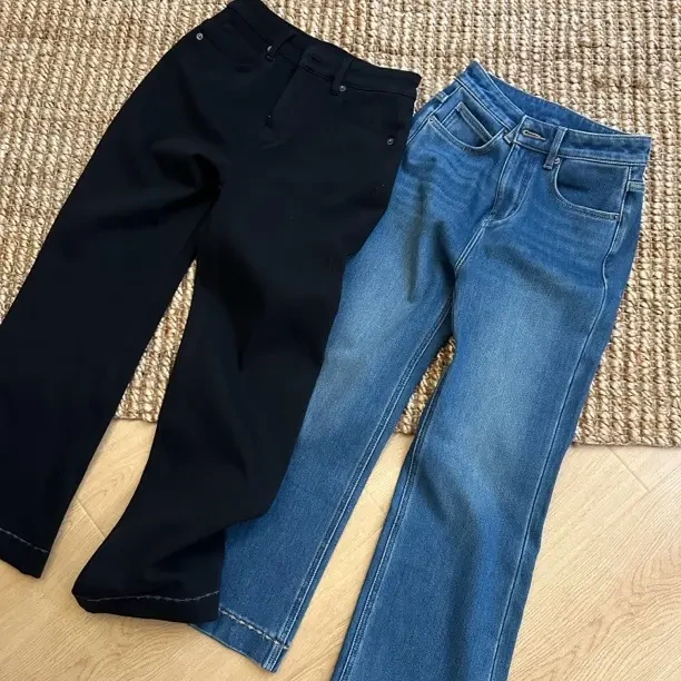 【王小姐】刺绣高品质 冬季植绒“九分微喇裤” 四面弹 窄版牛仔裤女