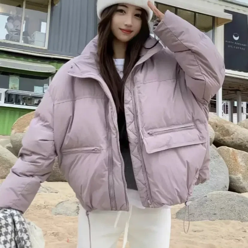 连帽短款保暖小口袋鹅绒服ins纯色网红时尚