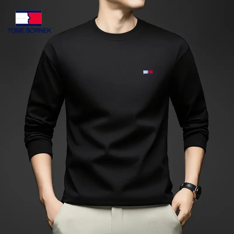 汤米希凯利高端轻奢男士百分百纯棉长袖卫衣休闲舒适亲肤潮流纯色