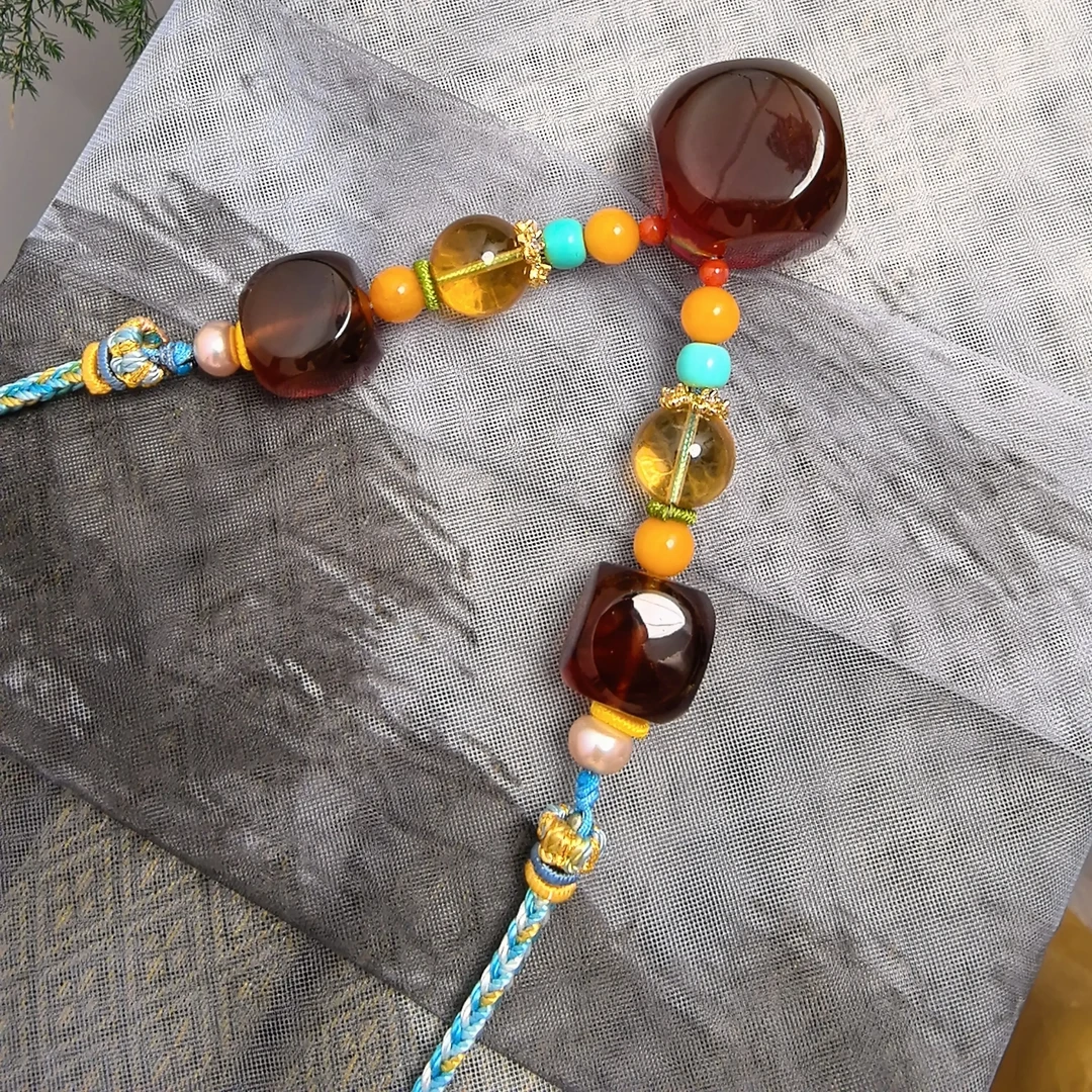 天然缅甸琥珀迎财手工百搭原创锁骨链