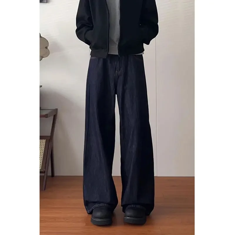 原色a字阔腿牛仔裤男春新款设计感潮流裤子美式hiphop直筒长裤潮