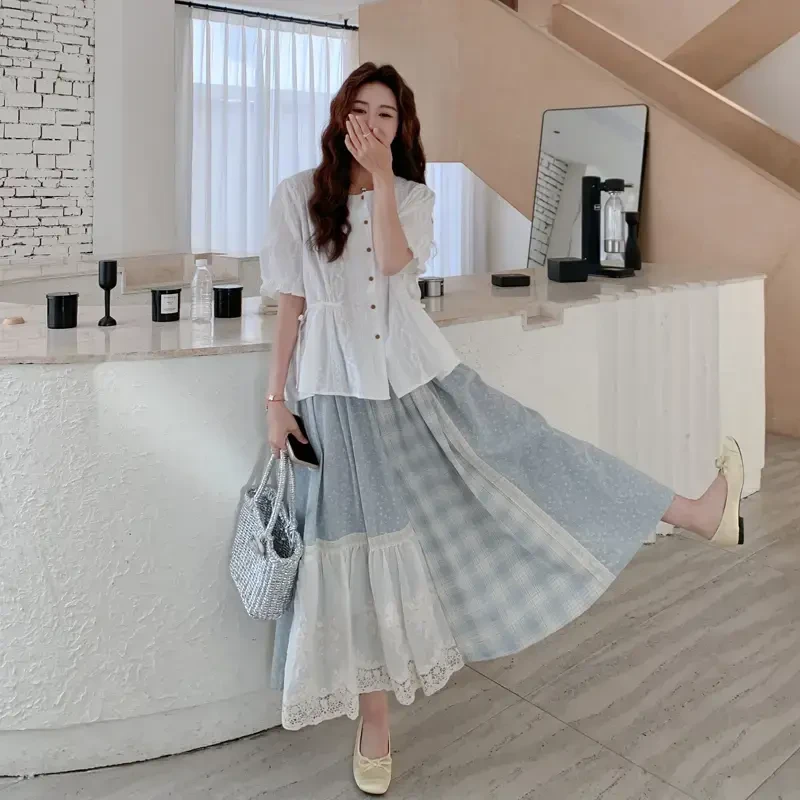 法式复古夏天一整套搭配套装女2025新款蕾丝拼接半身裙小衫两件套