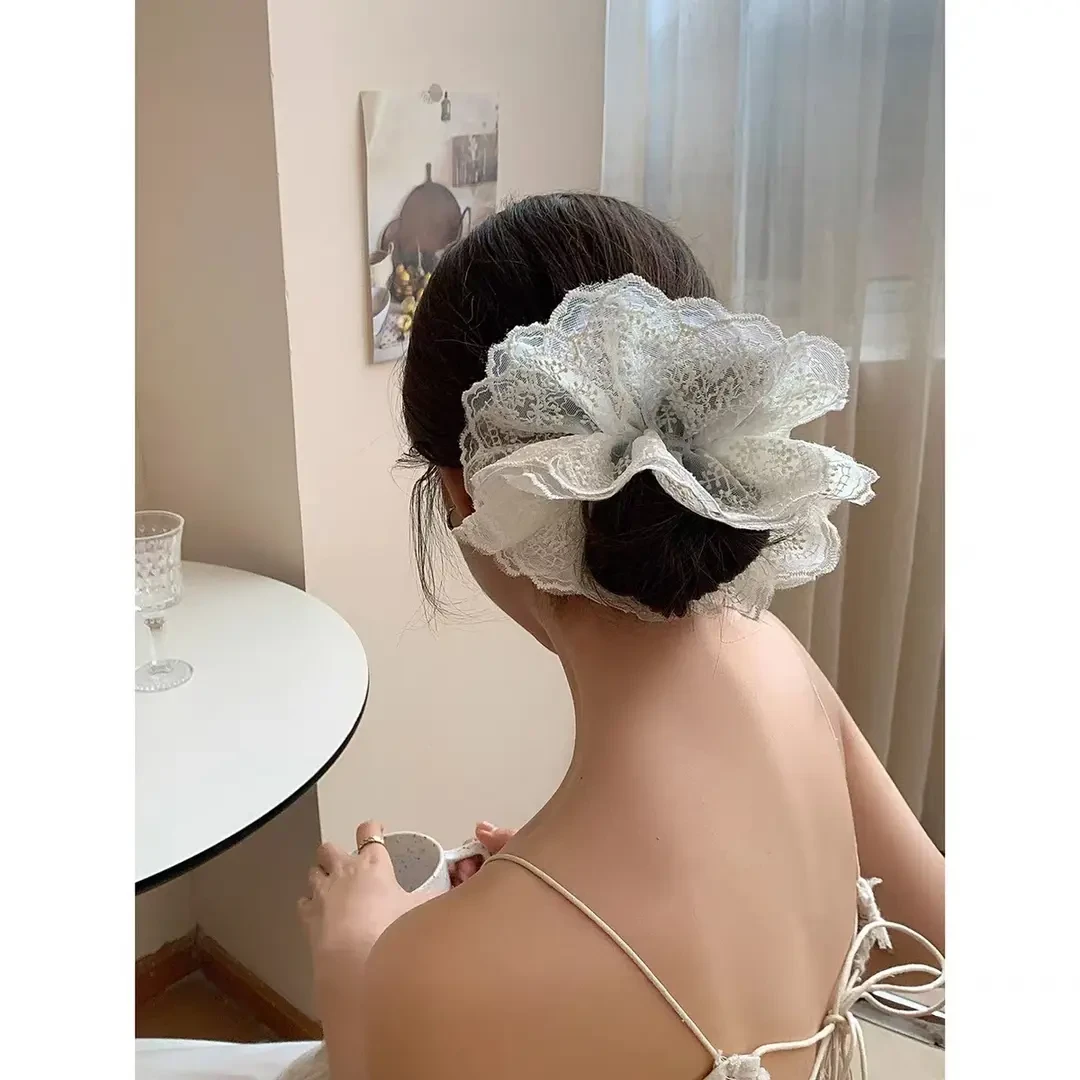 法式复古蕾丝超仙花边大号肠发圈气质高级感网纱甜美芭蕾风发饰女