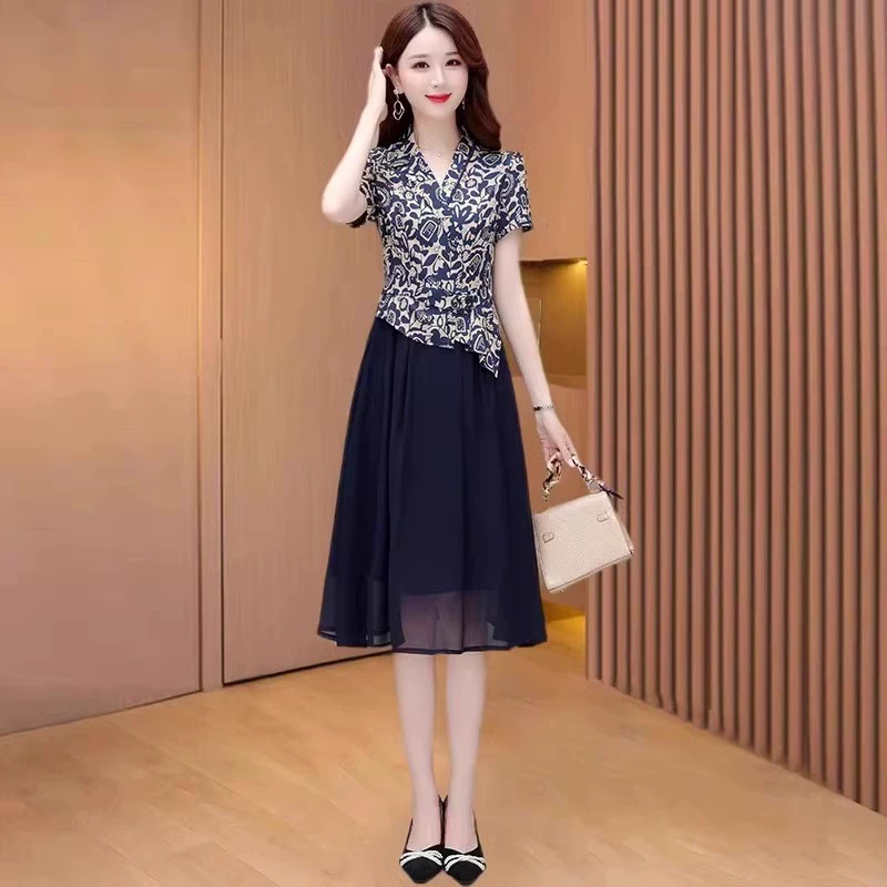 连衣裙女夏中年妈妈洋气贵夫人高端精致轻奢高级感品牌假两件套装