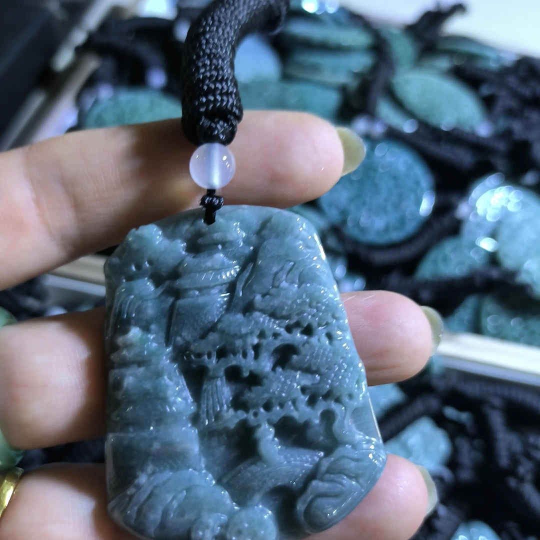 天然A货翡翠蓝水五福临门复古百搭情侣款挂件潮流时尚自选发货
