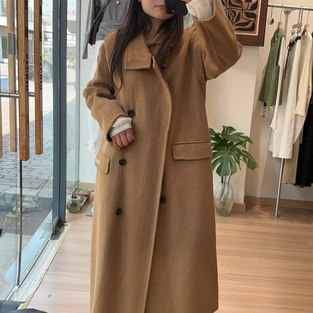 复古娃娃领中长款加厚大衣女冬季韩版时尚双面呢大衣