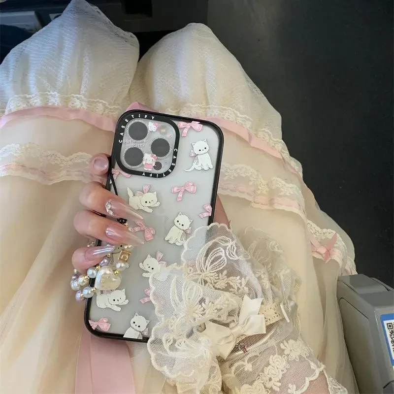 猫咪蝴蝶结适用于苹果16Pro max手机壳带链14透明13pm卡通12/16