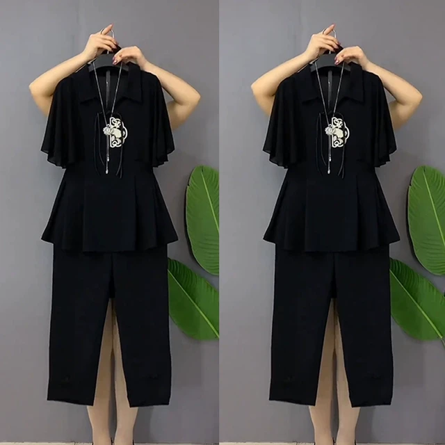 胖妹妹2025短袖夏季裤子两件套透气薄款遮肉套装显瘦气质一整套