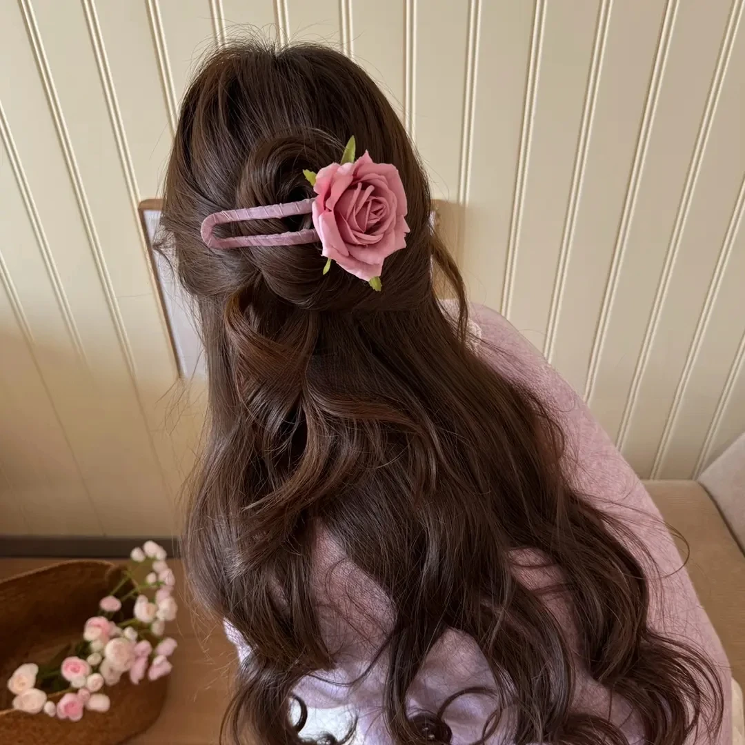 【买一送一】浪漫不渝～仿真玫瑰花朵鸭嘴夹春夏氛围感花朵发夹甜美