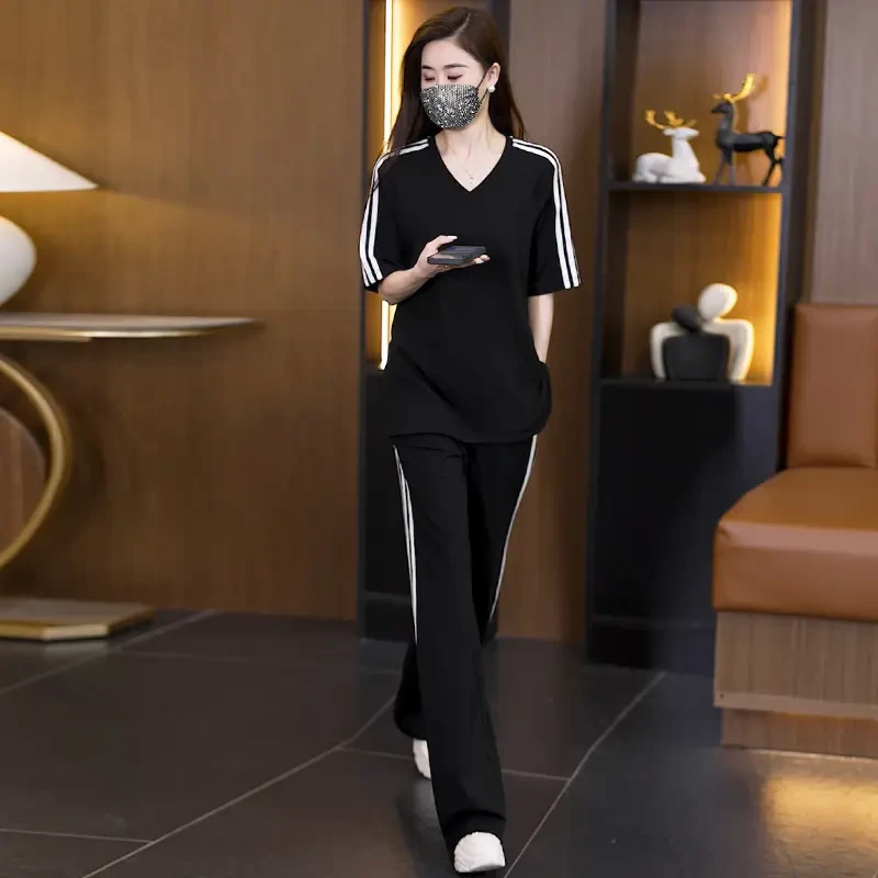 休闲运动套装女2025夏季新款大码宽松时尚舒适减龄遮肉显瘦两件套