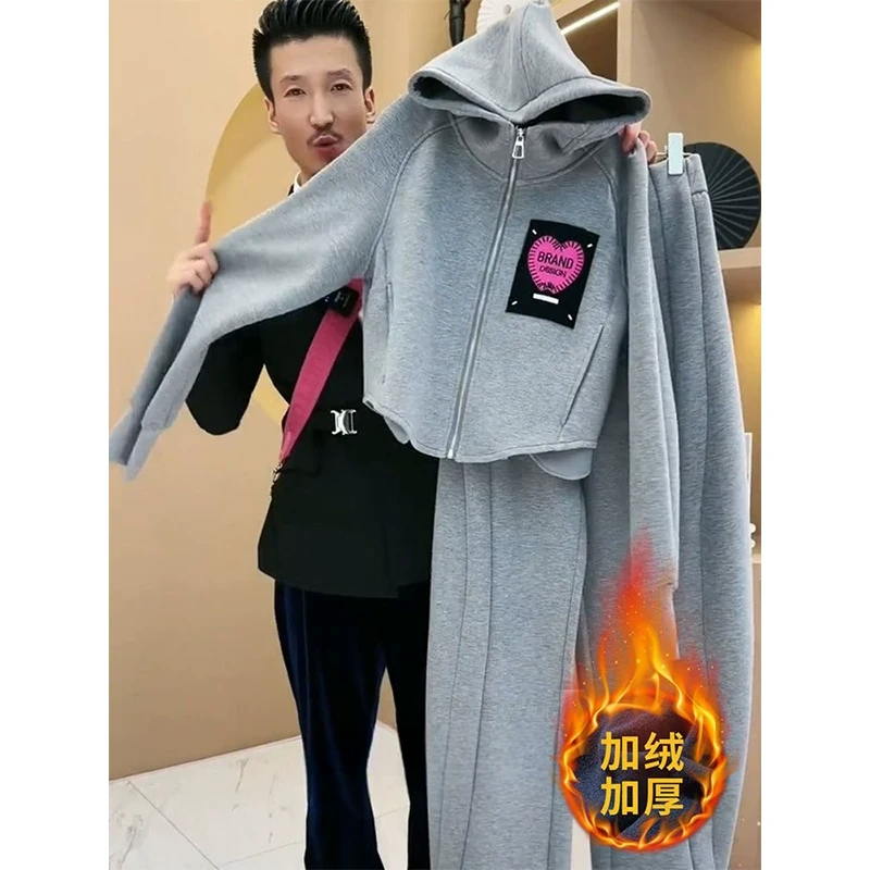 百搭休闲运动套装女春季新款时尚洋气减龄加绒卫衣束脚裤两件套潮