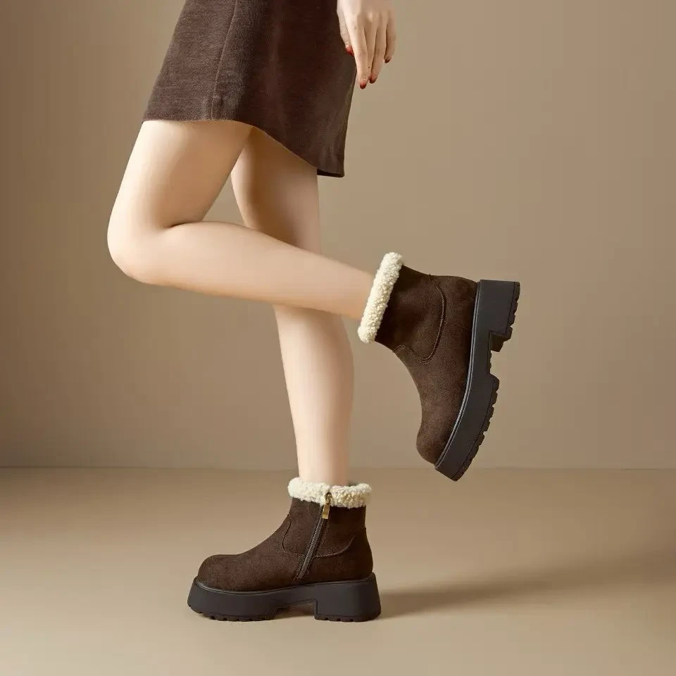 厚底雪地靴女冬季加绒保暖防滑复古毛毛棉鞋一脚蹬