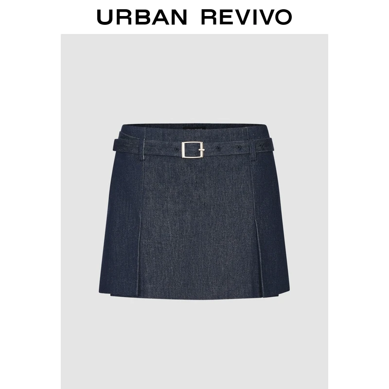 【一秒入夏】UR2025夏季新款女装学院风腰带牛仔短裤UWM850140