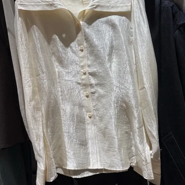 9007新款个性百搭法式白色长袖衬衫时尚洋气通勤风