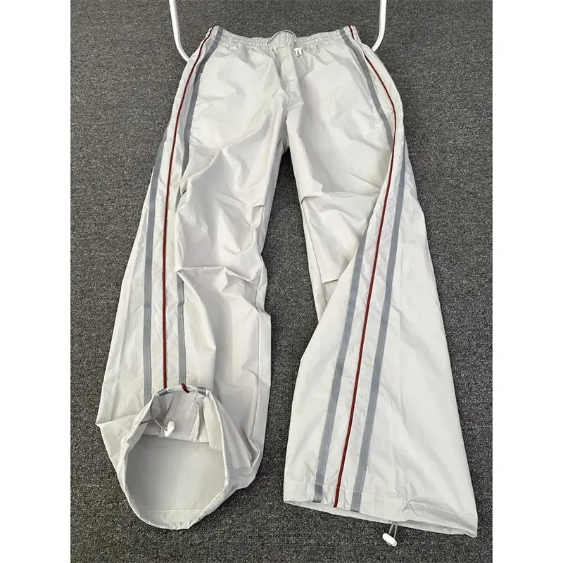 条纹伞兵速干休闲裤男夏季薄款美式复古高街裤子潮牌宽松直筒长裤