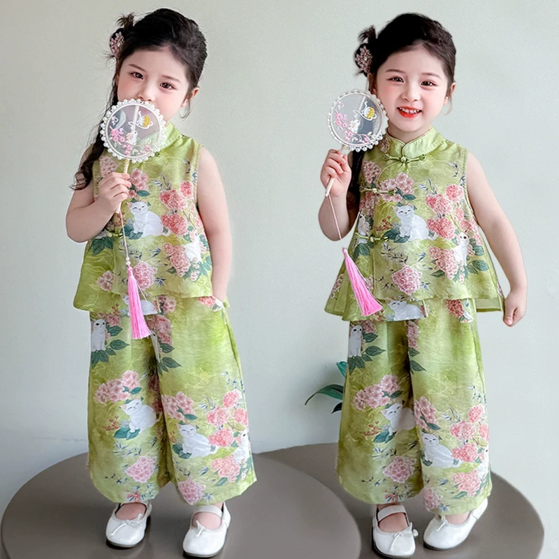 汉服女童国风套装夏季2025新款儿童新中式无袖两件套宝宝薄款夏装