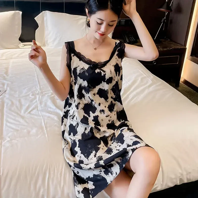 【直播专享】2025夏季新款性感蕾丝吊带睡裙简约家居服宽松睡衣女