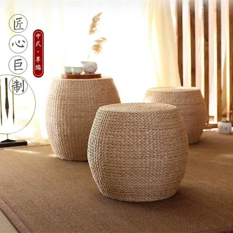凳矮凳田园简约客厅门厅换鞋凳沙发凳圆凳蒲草坐墩儿童小凳