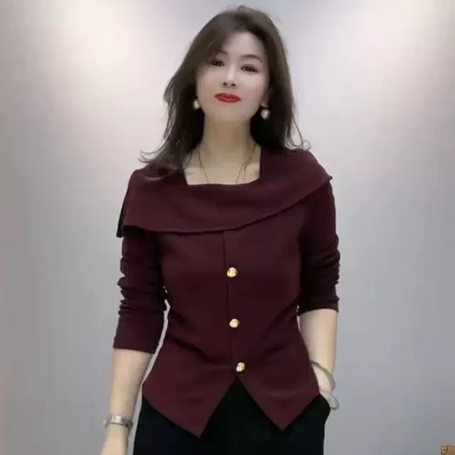 2025秋冬新款纯色方领一字肩气质收腰洋气打底衫时尚百搭女士上衣