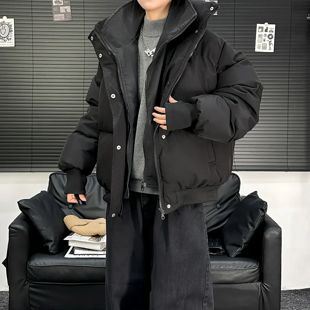 冬装立领假两件棉服男女同款加厚保暖韩版宽松男棉衣情侣棉袄学生