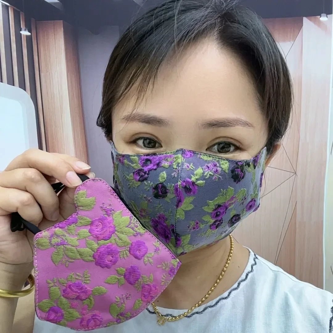 秋冬季立体提花加棉女士口罩国潮防风防尘防晒透气保暖可调节水洗