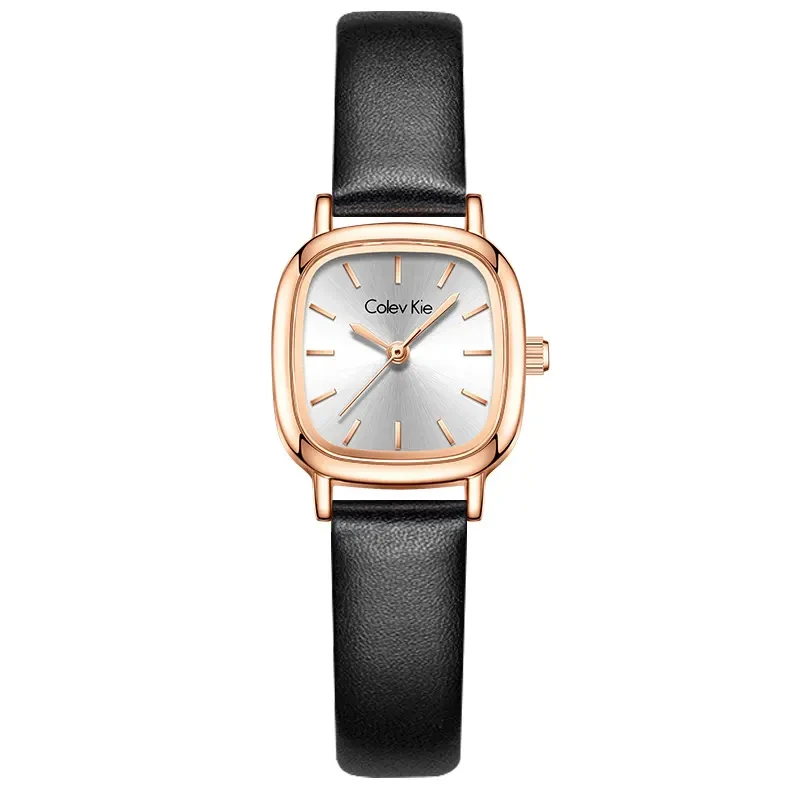 官方正品小Colevkie女士2025新款黑金方糖真皮轻奢女士手表8002w